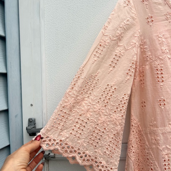 Sundance Top Small Embroidered Eyelet Tunic Pink/peach Bell Sleeves Cotton Boho - Picture 10 of 12